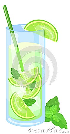 Mojito glass. Fresh cocktail drink cartoon icon Stock Photo
