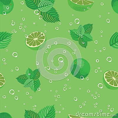 Mojito seamless pattern. Mojito green mint and lime vector background. Vector Illustration
