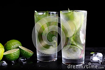 Mojito traditional summer vacation refreshing cocktail alcohol drink in highball glass Stock Photo