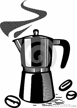 Moka pot with a coffee beans Stock Photo