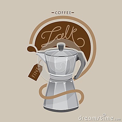 Moka pot coffee brew vector illustration with coffee lettering Vector Illustration