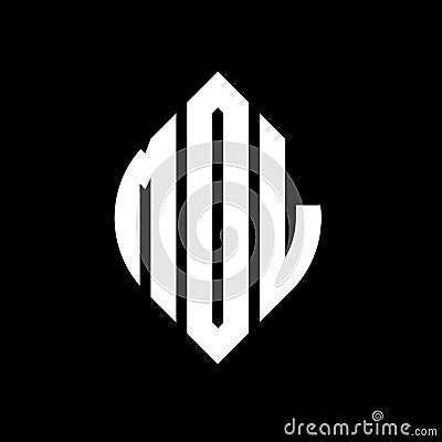 MOL circle letter logo design with circle and ellipse shape. MOL ellipse letters with typographic style. The three initials form a Vector Illustration