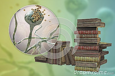 Mold in old books, 3D illustration Cartoon Illustration