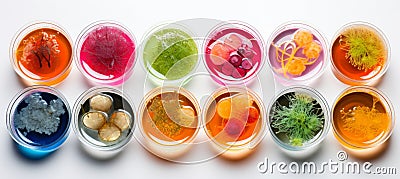 Mold and other fungi samples grown in laboratory petri dishes for mycology and microbiology research Stock Photo