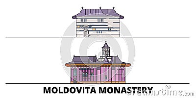 Moldavia, Arbore Church, Moldovita Monastery flat landmarks vector illustration. Moldavia, Arbore Church, Moldovita Vector Illustration