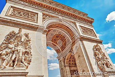 Moldings and decorations on the Arc de Triomphe in Paris. Franc Stock Photo