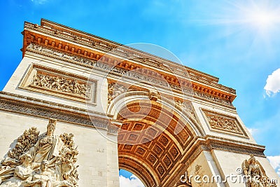 Moldings and decorations on the Arc de Triomphe in Paris. Stock Photo