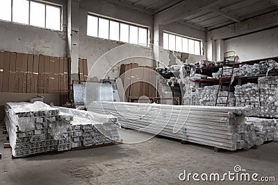 Moldova, Bender - May 18, 2019: Warehouse of pvc profiles for the production of pvc windows and pvc doors Editorial Stock Photo