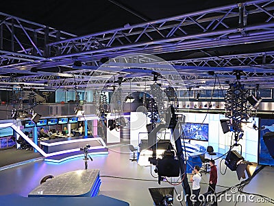 05. 04. 2015, MOLDOVA, Publika TV NEWS studio with light equipment ready for recordind release Editorial Stock Photo