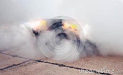 Moldova 25.09.2019. Sport modern Stance E30 BMW Car racing car drifting with smoke drift burnout, big clouds with Editorial Stock Photo