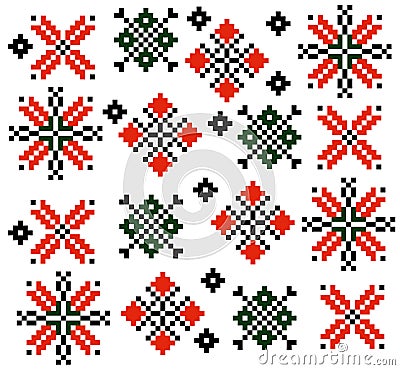 Moldovan Romanian ethnic ornament pattern set collection Vector Vector Illustration