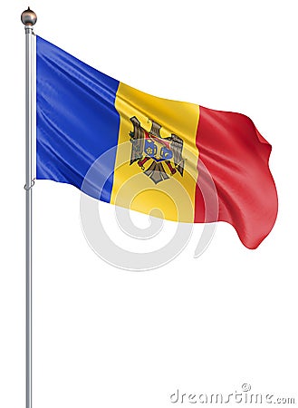 Moldovia flag blowing in the wind. Background texture. 3d rendering, wave. Kishinyov - Illustration. Isolated on white Stock Photo