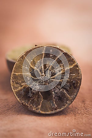 Moldy dried lemon Stock Photo