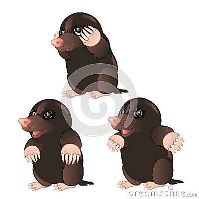 Mole animal character with different emotions Vector Illustration