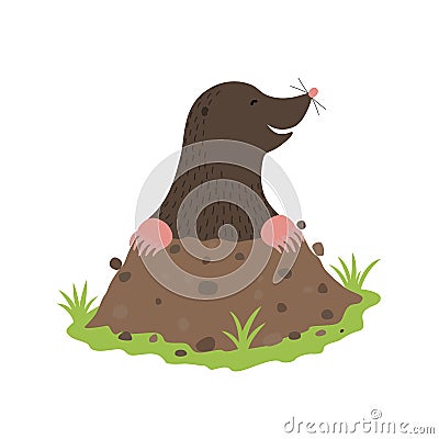 Mole Digging Out of the dirt animal cartoon character Vector Illustration