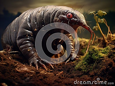 Ai Generated illustration Wildlife Concept of Mole eating earthworm Cartoon Illustration