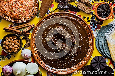 Mole Mexicano, Poblano mole ingredients, mexican spicy food traditional in Mexico Stock Photo