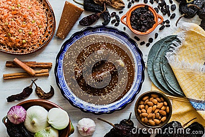 Mole Mexicano, Poblano mole ingredients, mexican spicy food traditional in Mexico Stock Photo