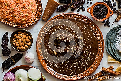 Mole Mexicano, Poblano mole ingredients, mexican spicy food traditional in Mexico Stock Photo