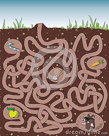 Mole and Molehill Maze Game Vector Illustration