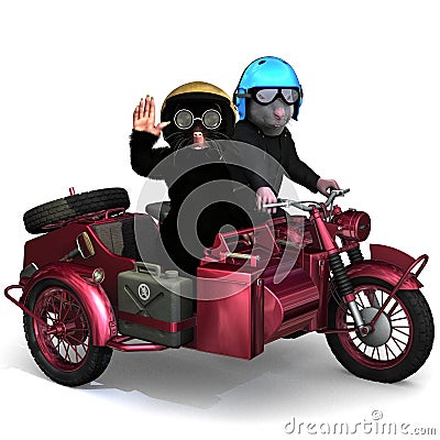 Mole and mouse on the motorcycle, 3D Illustration Stock Photo