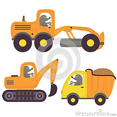 Mole and working transport Vector Illustration