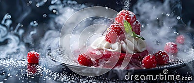 Molecular Dessert Symphony with a Smoky Twist. Concept Smoky Molecular Mixology, Dessert Creations, Stock Photo