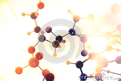 Molecular, DNA and atom model in science research lab Stock Photo