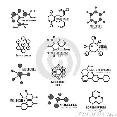 Molecular logo. Chemistry dna molecule scientific structure atom business brand vector concept Vector Illustration