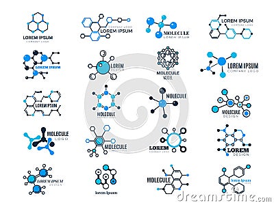 Molecular logotypes. Evolution concept formula chemistry genetic technology medical information node cell vector Vector Illustration