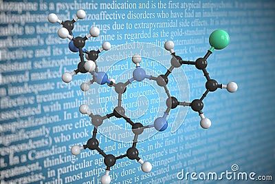 Molecular model of clozapine, 3D rendering Stock Photo