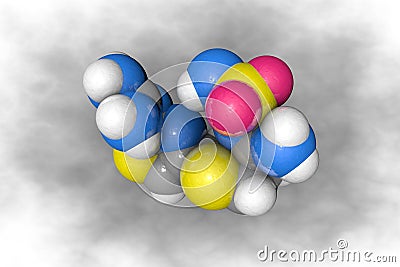 Molecular model of famotidine. Atoms are represented as spheres with conventional color coding Cartoon Illustration