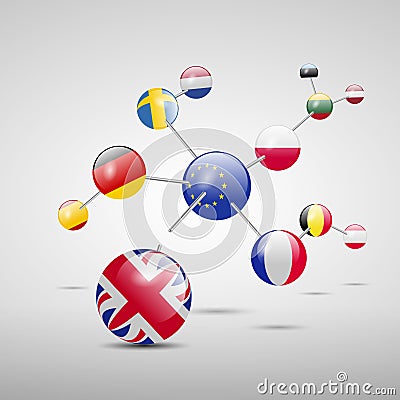 Molecular model with flags Vector Illustration