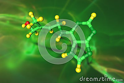 Molecular model of zeatin, a coconut milk-derived plant hormone (cytokinin) that promotes lateral buds growth Cartoon Illustration