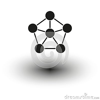 Molecular network icon. Abstract connection symbol. Geometric structure shape. Black nodes pattern. Vector Illustration
