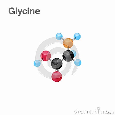 Molecular omposition and structure of Glycine, Gly, best for books and education Cartoon Illustration
