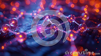 Molecular science. Structure of a drop of water. DNA Model. Structure of Atom Stock Photo