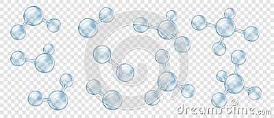 Molecular spheres on transparent background. Bubbles of chemical molecule and atom Vector Illustration