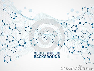 Molecular structure background. Pharmaceutical biochemistry complex, medical technology. Atom model and dna chain vector Vector Illustration