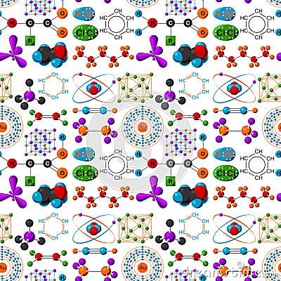 Molecular structure medical evolution life biotechnology microbiology formula seamless pattern background vector Vector Illustration