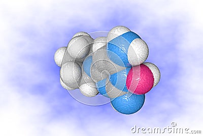 Molecular model of minoxidil. Atoms are represented as spheres with color coding: carbon grey, oxygen red, nitrogen Cartoon Illustration