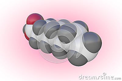 Molecular model of octanoic or caprylic acid. Atoms are represented as spheres with color coding: carbon grey, oxygen Cartoon Illustration