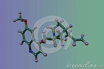 Molecular structure of quinine. It is a medication used to treat malaria and babesiosis. Medical background. Scientific Cartoon Illustration