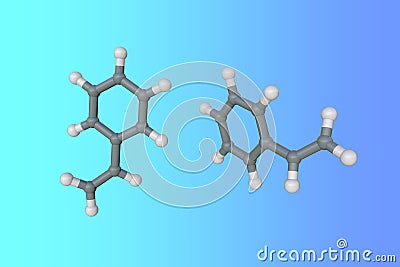 Molecular structure of styrene. Atoms are represented as spheres with conventional color coding: carbon grey, hydrogen Cartoon Illustration