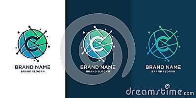Molecule abstract logo template with initial C, technology, web, science, labs Vector Illustration