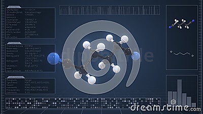 Molecule of adiponitrile with infographics on the computer monitor, 3d rendering Stock Photo