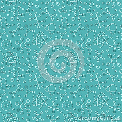 Molecule background, abstract science seamless pattern. Medical, chemistry wallpaper with atom line icons. Scientific Vector Illustration