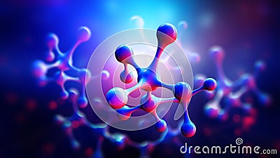 Molecule, cell, crystal lattice. 3D illustration molecular model. Nanotechnology in medicine Cartoon Illustration