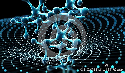 Molecule 3D illustration. Computer simulation and laboratory experiments. Decoding genome Cartoon Illustration