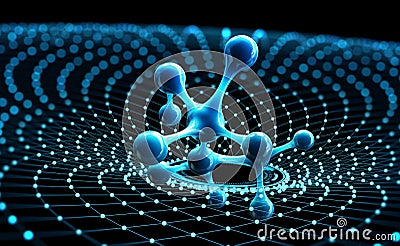 Molecule 3D illustration. Computer simulation and laboratory experiments Cartoon Illustration